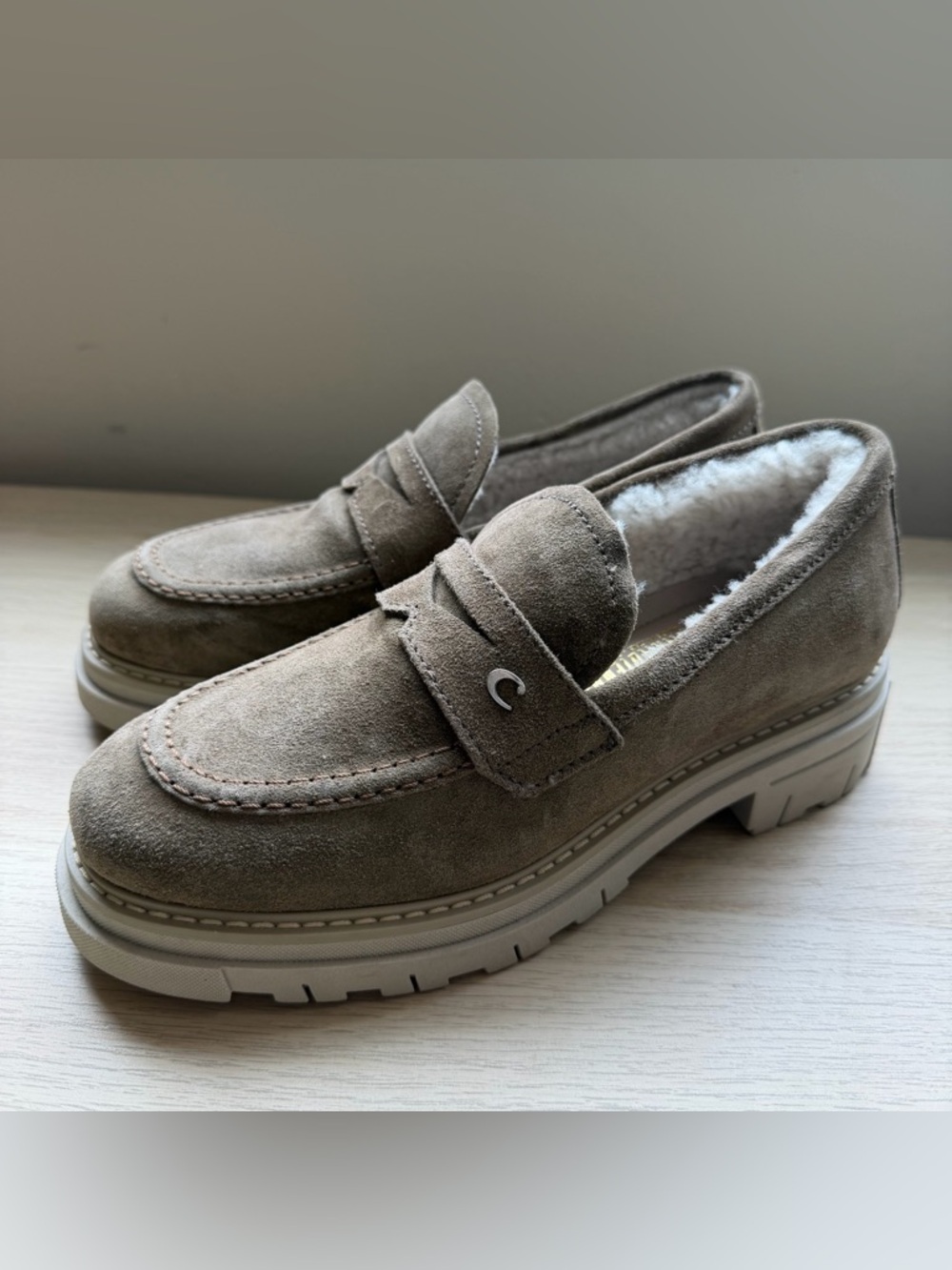 La CANADIENNE Donny City Dry™ Caribou Suede Penny Loafers with Shearling Lining